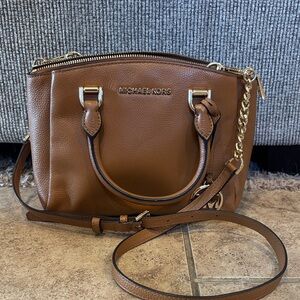 MICHAEL KORS Brown Leather Crossbody — Maxine, Acorn